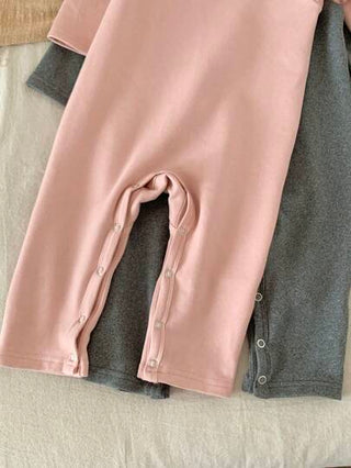 SHEIN 2 حبة طقم رومبير طويل الأكمام صلب اللون مرن لحديثي الولادة من الفتيات، للخريف/الشتاء