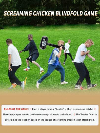 مجموعة لعبة الدجاجة الصارخة القوية والمصنوعة من البلاستيك ل- 4/5/6 لاعبين - تشمل العصابات والمطرقة النفاخة والأحزمة - مثالية للسرور في الهواء الطلق ، والترفيه المنزلي ، والأنشطة الرياضية للشركة ، والحفلات والأنشطة الجماعية (للبالغين فقط)