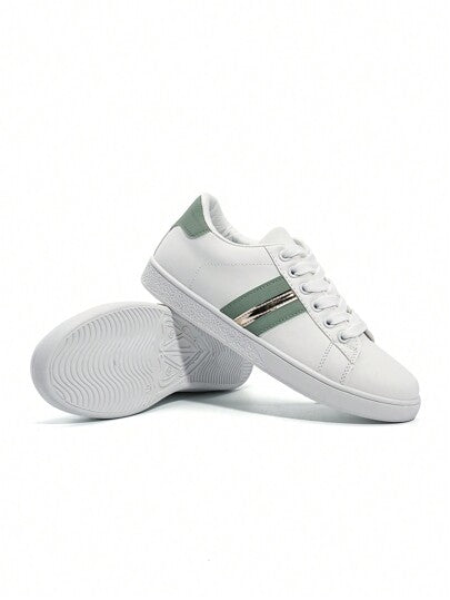 حذاء رياضي مسطح للنساء، أحذية بيضاء كاجوال، أحذية نسائية مريحة ذات رباط علوي منخفض الكعب