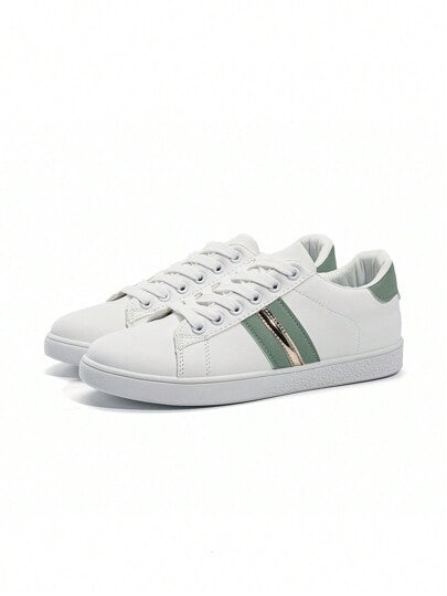 حذاء رياضي مسطح للنساء، أحذية بيضاء كاجوال، أحذية نسائية مريحة ذات رباط علوي منخفض الكعب