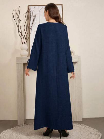 Al Najma فستان ماكسي للنساء بتصميم فضفاض مريح مع عقدة القوس الحرير الطبيعي