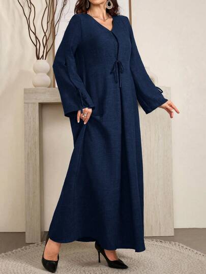 Al Najma فستان ماكسي للنساء بتصميم فضفاض مريح مع عقدة القوس الحرير الطبيعي