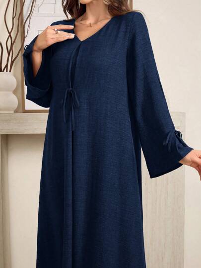 Al Najma فستان ماكسي للنساء بتصميم فضفاض مريح مع عقدة القوس الحرير الطبيعي