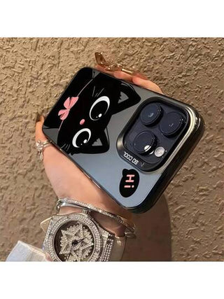 قطعة واحدة غطاء هاتف سيليكون ناعم بصورة قطة سوداء بفيونكة وردية، واقي كامل صدمات متوافق مع آيفون 16 برو ماكس/ 15/ 13/ 12/ 11