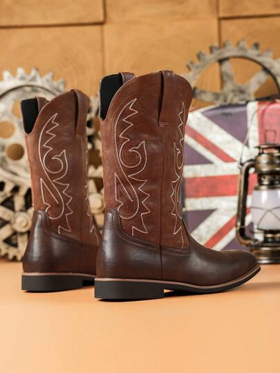 بوت أنكل جلد سوشيل مطرز للرجال، موضة موسمية على الطراز البريطاني الأنيق، بوت عالية الرقبة مصنوعة من جلد مصنع للاستخدام الخارجي