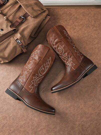 بوت أنكل جلد سوشيل مطرز للرجال، موضة موسمية على الطراز البريطاني الأنيق، بوت عالية الرقبة مصنوعة من جلد مصنع للاستخدام الخارجي