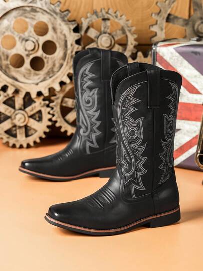 بوت تشيلسي الرجالية المطرزة، مناسبة لجميع الفصول، بوت جلدية عالية الجودة بطراز بريطاني كاوبوي غربي عصري