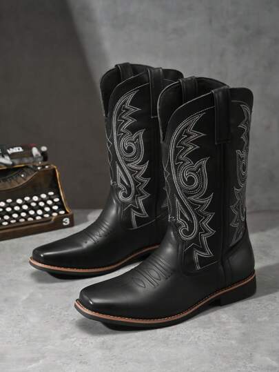 بوت تشيلسي الرجالية المطرزة، مناسبة لجميع الفصول، بوت جلدية عالية الجودة بطراز بريطاني كاوبوي غربي عصري