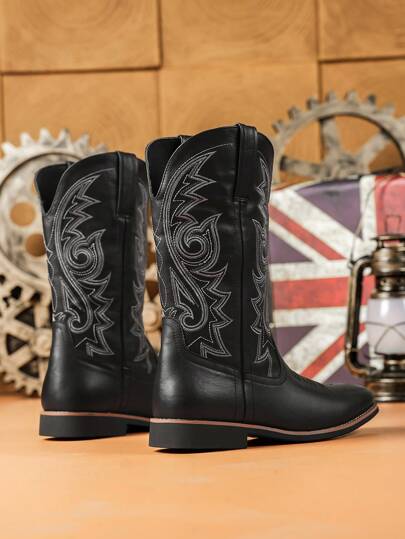 بوت تشيلسي الرجالية المطرزة، مناسبة لجميع الفصول، بوت جلدية عالية الجودة بطراز بريطاني كاوبوي غربي عصري