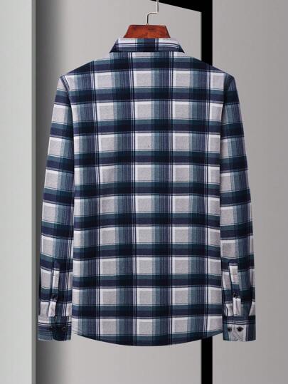 Manfinity Bizformal قميص كاجوال طويل الأكمام معقود الأمام مبطن دافئ للرجال، موسم الخريف والشتاء