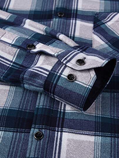 Manfinity Bizformal قميص كاجوال طويل الأكمام معقود الأمام مبطن دافئ للرجال، موسم الخريف والشتاء