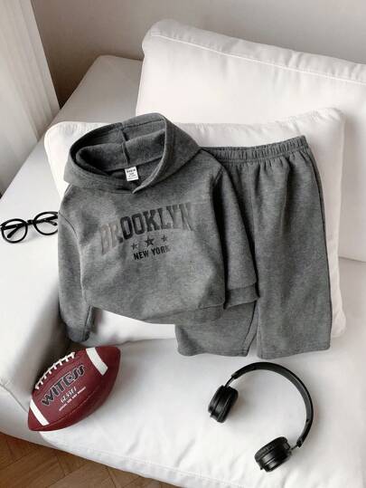 2 قطعة/طقم ملابس للأطفال الصبية اليومية الرياضية مكون من هودي تصميم رسومات الثلج، وبنطلون صلب خصر مطاطي، مناسب لعيد الميلاد، استقبال مولود جديد، أعياد، الخريف/الشتاء للداخل والخارج، عيد الميلاد