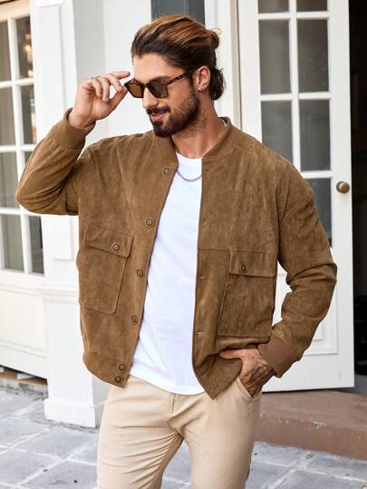 Manfinity CasualCool جاكيت كاجوال رجالي كاروهات ذو طراز قديم، خريفي