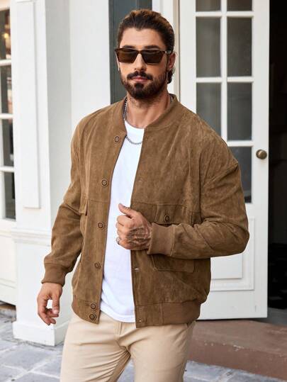 Manfinity CasualCool جاكيت كاجوال رجالي كاروهات ذو طراز قديم، خريفي