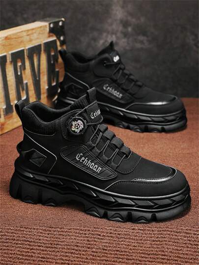 2024 بوت شتوية جديدة للرجال، بطراز بريطاني، مضادة للانزلاق، قوية ومقاومة للبلى، بوت عمل تزيد الارتفاع، متعددة الاستخدامات مع نعل سميك، بوت جلدية عالية للتنزه في الهواء الطلق