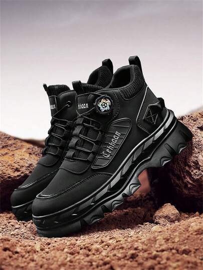 2024 بوت شتوية جديدة للرجال، بطراز بريطاني، مضادة للانزلاق، قوية ومقاومة للبلى، بوت عمل تزيد الارتفاع، متعددة الاستخدامات مع نعل سميك، بوت جلدية عالية للتنزه في الهواء الطلق