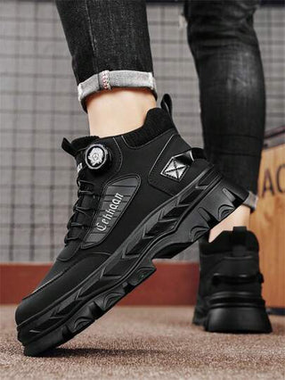 2024 بوت شتوية جديدة للرجال، بطراز بريطاني، مضادة للانزلاق، قوية ومقاومة للبلى، بوت عمل تزيد الارتفاع، متعددة الاستخدامات مع نعل سميك، بوت جلدية عالية للتنزه في الهواء الطلق