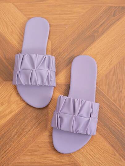 نعال صيفية جديدة 2024 مسطحة للسيدات، مصنوعة من نسيج، بأصبع قدم مفتوح دائري