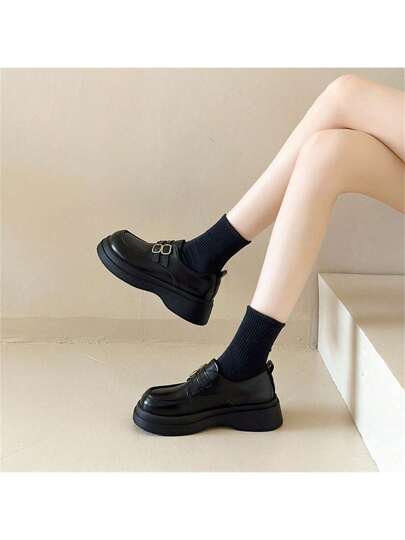 أحذية أوكسفورد حريمي أحذية ماري جين البريطانية للنساء، حذاء انكليزي كاجوال مرتفع الكعب مزود ببكلة، أوكسفورد ربيعي وخريفي جديد، أحذية جلد مسطحة