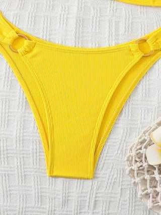 Swim بيكيني طقم ذو رقبة هالتر مزين بحلقات ذات لون أحادي، للشاطئ الصيفي