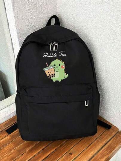 حقيبة ظهر مزينة بنقشة الضفدع والشاي اللؤلؤي، يمكن استخدامها كحقيبة تخزين عالمية لحفظ سماعات الرأس وبطاريات الطاقة والكابلات وال كتب وأقلام وأجهزة الكمبيوتر، مناسبة للأعمال والسفر والمدرسة والجامعة والمكتب، متطلبات السفر الأساسية