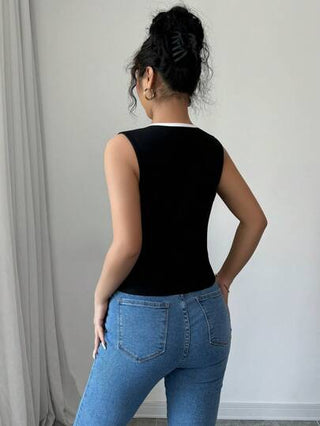 Elenzga ملابس علوية كاجوال بدون أكمام للنساء مع ربطة عنق محبوكة، كنزة قمصان نسائية بألوان متباينة