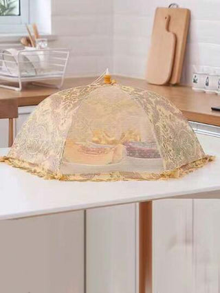 غطاء طعام أبيض قابل للطي للطاولة، صيامي للأكل بشكل مظلة مانع للأتربة حجمه 17" * 17"، أغطية طعام للخارج، شبكة أطعمة قابلة للطي وإعادة الاستخدام مناسبة للحفلات والنزهات والشواء