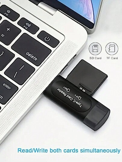 قارئ بطاقات ميكرو SD عبر USB، محول من نوع C/A لبطاقات SD/ميكرو SD/SDXC/SDHC 4 في 1، قارئ بفتحتين لبطاقات الذاكرة، متوافق مع الكمبيوتر المحمول، لابتوب أبل، Samsung، أجهزة اللوحية