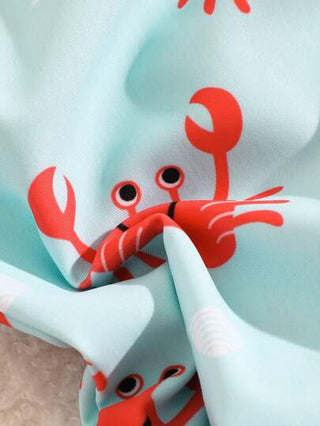 مايوه أولادي بدلة سباحة كاملة للأطفال الرضع الذكور من عمر 6-9 شهور، مطبوعة برسوم كرتونية على شكل سرطان بأكمام طويلة