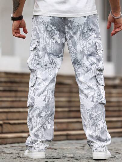 Manfinity CasualCool بنطلون جيوب طراز كامو رقمي للرجال، قطعة ملابس يومية عصرية وكاجوال