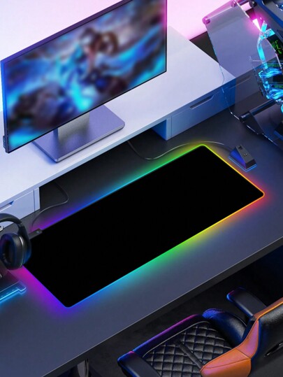حصيرة لعب RGB مضيئة بإضاءة LED خلفية للماوس، باللون الأسود، مع شريط إضاءة، مناسبة للكمبيوتر المحمول، والمكتب