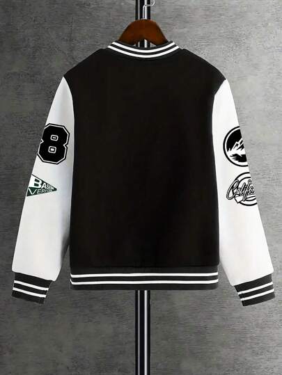 قميص جاكيت رياضي بسوستة للموسم البارد للشباب المراهقين، بطبعات كتابية وتعبئة ألوان، مبطن حراريا، موضة الشارع العصرية والمتعددة الاستخدامات، قطعة واحدة