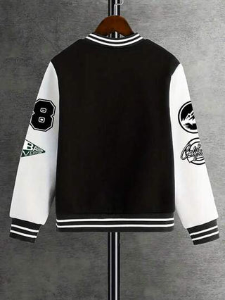 قميص جاكيت رياضي بسوستة للموسم البارد للشباب المراهقين، بطبعات كتابية وتعبئة ألوان، مبطن حراريا، موضة الشارع العصرية والمتعددة الاستخدامات، قطعة واحدة