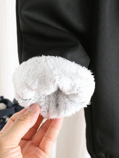 SHEIN بنطلون رياضي للأطفال الرضع، سائب، خصر مطاطي، مبطن حراريًا، لون أسود وأبيض، متعدد الاستخدامات للارتداء في الأماكن الداخلية والخارجية، مناسب للشتاء