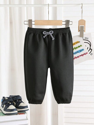 SHEIN بنطلون رياضي للأطفال الرضع، سائب، خصر مطاطي، مبطن حراريًا، لون أسود وأبيض، متعدد الاستخدامات للارتداء في الأماكن الداخلية والخارجية، مناسب للشتاء