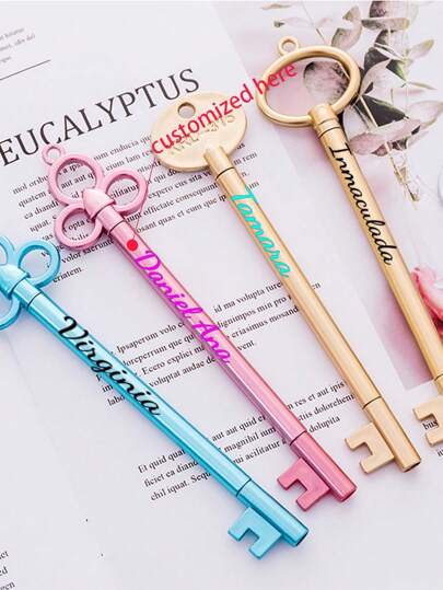 5-8 قطعة أقلام توقيع على شكل مفتاح مميز ذات نص مخصص، أقلام جميلة واحترافية لطلاب المرحلة الابتدائية للعودة للمدرسة، لوازم مدرسية