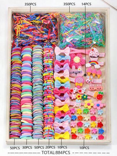 884 قطعة/مجموعة من إكسسوارات الشعر الجميلة للفتيات، مجموعة متنوعة من شرائط الشعر ، مقاطع شعر لطيفة ، زينة الشعر ، ربطات الشعر المطاطية ، حافظات الذيل ، مجموعة مشابك الشعر للاستخدام اليومي