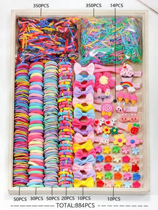 884 قطعة/مجموعة من إكسسوارات الشعر الجميلة للفتيات، مجموعة متنوعة من شرائط الشعر ، مقاطع شعر لطيفة ، زينة الشعر ، ربطات الشعر المطاطية ، حافظات الذيل ، مجموعة مشابك الشعر للاستخدام اليومي