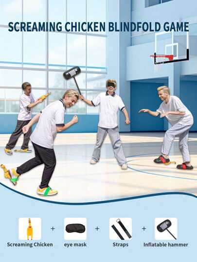 مجموعة لعبة الدجاجة الصارخة القوية والمصنوعة من البلاستيك ل- 4/5/6 لاعبين - تشمل العصابات والمطرقة النفاخة والأحزمة - مثالية للسرور في الهواء الطلق ، والترفيه المنزلي ، والأنشطة الرياضية للشركة ، والحفلات والأنشطة الجماعية (للبالغين فقط)