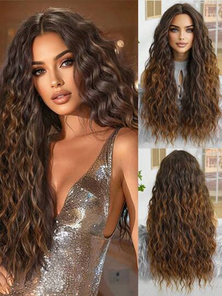 طرحة شعر تركيبية طبيعية عالية الجودة بطول 28 بوصة ذات شعر مموج طويل بدون غرة للنساء لمناسبات يومية أعياد الميلاد حفلات الزفاف