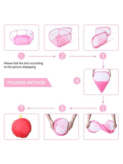 متوفر باللون الأبيض والوردي خيمة ألعاب كبيرة قابلة للطي لأطفال الحضانة، مع حقيبة تخزين مزودة بسحاب، بدون كرات