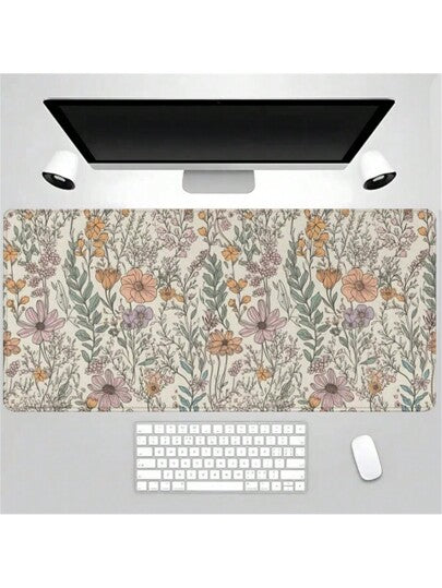 وسادة الطاولة بتصميم أزهار جمالي، بطانية فأرة مكتبية مع حافة مخاطة ، قاعدة مطاطية مانعة للانزلاق 35.4x15.7 بوصة لألعاب الإلكترونية ومكتب المنزل والعودة إلى المدرسة