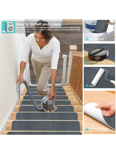 7/15 قطعة من بطانات درجات السلم المستطيلة المقاسات 19*45 سم من السجاد غير الانزلاقي ذات تصاميم فارغة، لاصقة ذاتياً، للدرجات الخشبية - 22x70سم سجادة للممر لصق وخلع للاستخدام الداخلي، سجاد درجات السلم للكبار والحيوانات الأليفة والهدايا لعيد الميلاد والتخرج