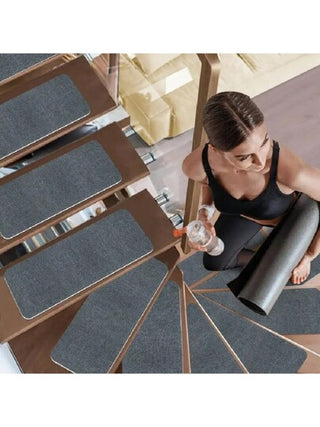 7/15 قطعة من بطانات درجات السلم المستطيلة المقاسات 19*45 سم من السجاد غير الانزلاقي ذات تصاميم فارغة، لاصقة ذاتياً، للدرجات الخشبية - 22x70سم سجادة للممر لصق وخلع للاستخدام الداخلي، سجاد درجات السلم للكبار والحيوانات الأليفة والهدايا لعيد الميلاد والتخرج