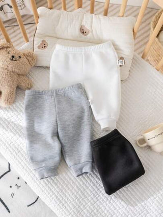 SHEIN طقم بنطلونات من الفليس للأطفال الرضع الصبيان/البنات 3 قطع، أسود/أبيض/رمادي، ناعم، مريح، دافئ، متناسق مع كل شيء، متعدد الاستخدامات، مناسب للمنزل، الخارج، الرياضة، الخريف/الشتاء