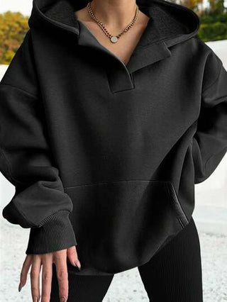 EZwear بلوفر نسائي كاجوال بأكمام طويلة فضفاضة مع كابوشون وجيوب