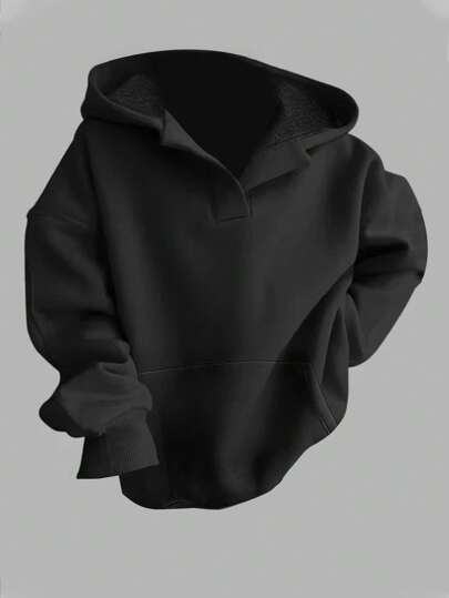 EZwear بلوفر نسائي كاجوال بأكمام طويلة فضفاضة مع كابوشون وجيوب