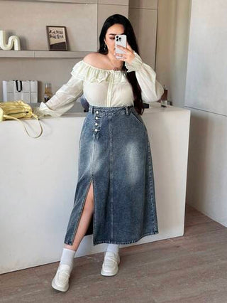 EZwear تنورة جينز قصيرة كاجوال مقاس كبير، طراز بسيط للارتداء اليومي