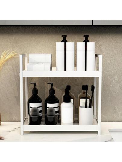 رف منظم ذو طابقين لحمام، رف دولاب التجميل والمكياج، رف ملح وتوابل مستقل للمطبخ، رف منظم حمام، رف تخزين مطبخ، رف تخزين معدني، رف تخزين أسفل الحوض، رف تخزين متعدد الوظائف من الحديد قطعة واحدة