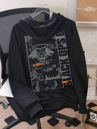 CALL OF DUTY X SHEIN سترة رياضية برقبة كابوشون منقوش بطبعة حرفية للرجال، موضة الخريف